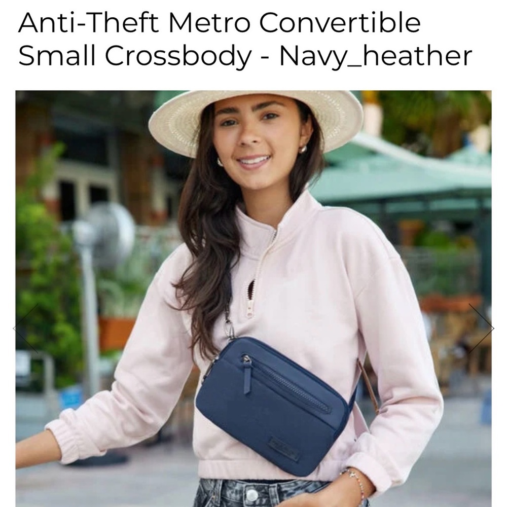 Travelon Anti Theft Metro Bag Heather Navy sling hip RFID protection NEW w/ tags
